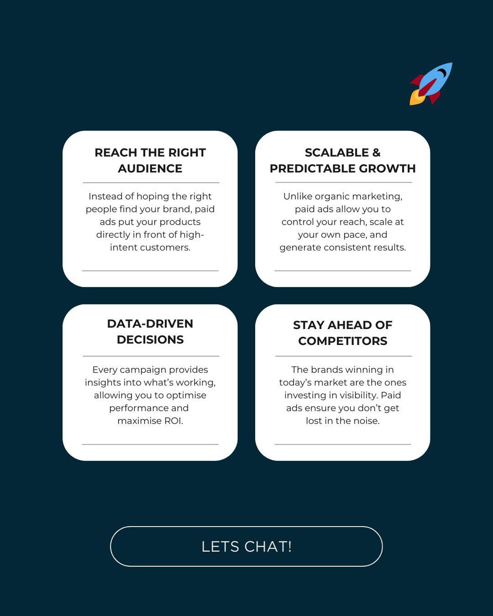 Relying on organic reach alone? You’re missing out on predictable, scalable growth🚀

Paid ads put your brand in front of the right people at the right time, driving real results. 

Swipe to see why they work💸 

#EcommerceGrowth #PaidAds #DigitalMarketing #PerformanceMarketing