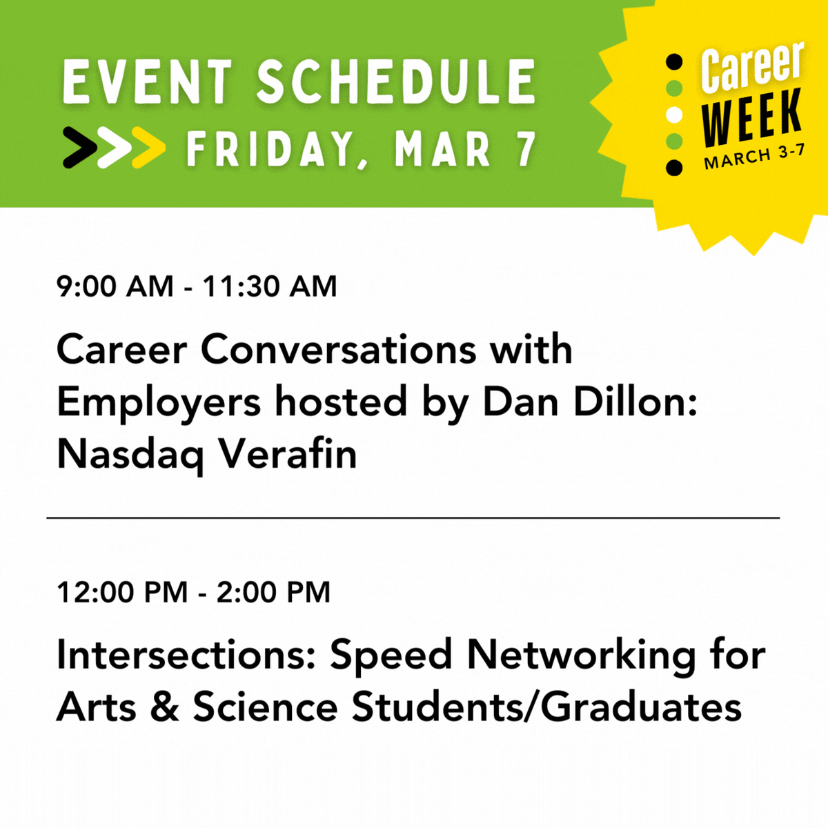 📢 Career Week 2025 (March 3–7) is happening now!
Don’t miss out on the last day—check out the agenda below to discover exciting networking opportunities and career exploration sessions!
🗓️ For the full agenda, visit: bit.ly/4bqsfBb