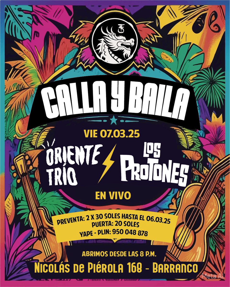 Los Protones (@losprotones) on Twitter photo Mañana viernes 7 estaremos en vivo en El Dragón de Barranco junto a Oriente Trio, gran noche instrumental!
<a href="/atutiplenr/">A Tutiplén Records</a>
<a href="/RockAchorao/">Rock Achorao'</a>
<a href="/rocknamericas/">Rock en las Américas</a>
<a href="/3Puntos/">3 Puntos</a> Mañana viernes 7 estaremos en vivo en El Dragón de Barranco junto a Oriente Trio, gran noche instrumental!
<a href="/atutiplenr/">A Tutiplén Records</a>
<a href="/RockAchorao/">Rock Achorao'</a>
<a href="/rocknamericas/">Rock en las Américas</a>
<a href="/3Puntos/">3 Puntos</a>