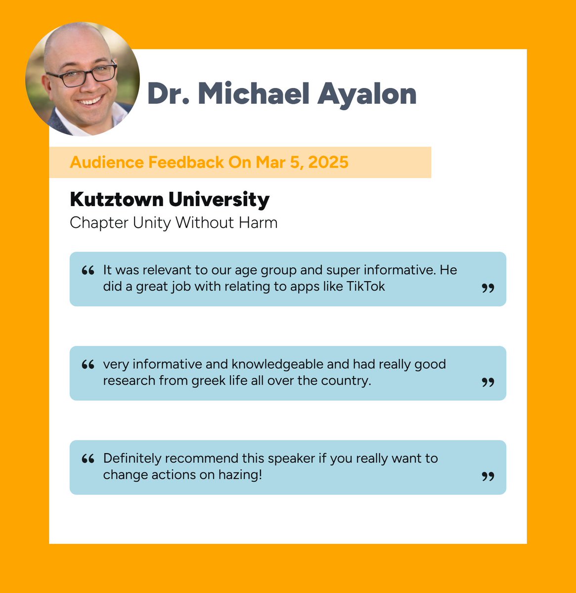 Dr. Mike had a blast last night with the #Fraternity and #Sorority community at Kutztown University sharing the latest hazing prevention research! Check out those survey results and testimonials. Are you ready for engaging programs like this? greekuniversity.org