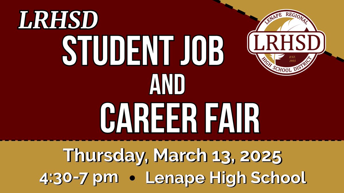 Dr. Birnbohm (@cbeducator) on Twitter photo We are one week away from our 2025 Student Job and Career Fair. Mark your calendars and dress to impress! <a href="/LenapePride/">Lenape</a> <a href="/Cherokee_HS/">Always_a_Chief</a> <a href="/ShawneeHSNJ/">Shawnee High School</a> <a href="/SenecaFamily/">Seneca High School</a> <a href="/SequoiaLRHSD/">Sequoia Alternative</a> <a href="/TAPLRHSD/">Transition to Adult Program</a> We are one week away from our 2025 Student Job and Career Fair. Mark your calendars and dress to impress! <a href="/LenapePride/">Lenape</a> <a href="/Cherokee_HS/">Always_a_Chief</a> <a href="/ShawneeHSNJ/">Shawnee High School</a> <a href="/SenecaFamily/">Seneca High School</a> <a href="/SequoiaLRHSD/">Sequoia Alternative</a> <a href="/TAPLRHSD/">Transition to Adult Program</a>