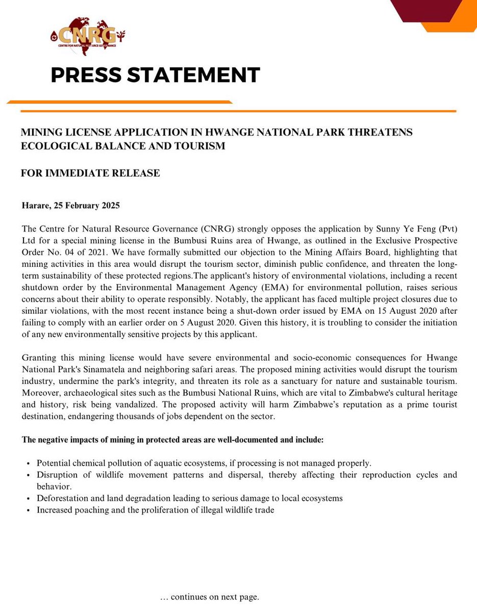 CNRG_ZIM's tweet image. We are happy @Zimparks has heeded our call #CSOs to cancel mining applications in Hwange National Park, #Sinamatella Black Rhino Intensive Protection Zone. We oppose any mining activities in protected wildlife areas, as they pose a severe threat to biodiversity, local communities
