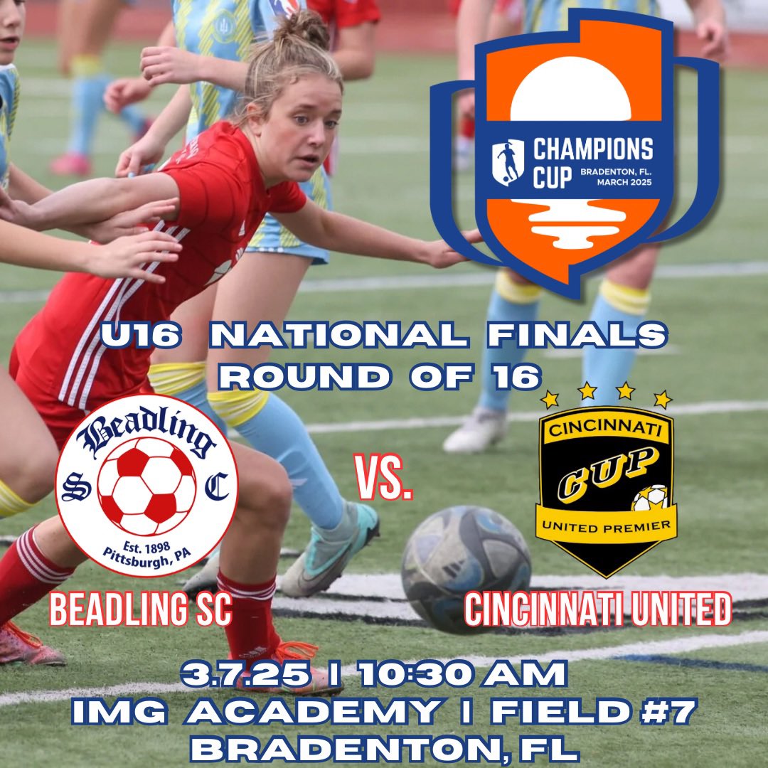 Beadling 2009 Girls Academy Team (@beadling2009ga) on Twitter photo Wheels ⬆️ ✈️ for the 2️⃣0️⃣2️⃣5️⃣ <a href="/GAcademyLeague/">Girls Academy</a> #GAChampionsCup!
We can’t wait to compete with the top teams and players in the GA!
We play for <a href="/MiaBarsotti/">Mia Barsotti</a> and Gabbie Brown ❤️⚽️ We love you!
🆚: <a href="/CUPGirlsAcademy/">Cincinnati United Premier Girls Academy</a>
⏰: 1️⃣0️⃣:3️⃣0️⃣ AM, Field 7️⃣
📍: Bradenton, FL
🏟️: <a href="/IMGAcademy/">IMG Academy</a> Wheels ⬆️ ✈️ for the 2️⃣0️⃣2️⃣5️⃣ <a href="/GAcademyLeague/">Girls Academy</a> #GAChampionsCup!
We can’t wait to compete with the top teams and players in the GA!
We play for <a href="/MiaBarsotti/">Mia Barsotti</a> and Gabbie Brown ❤️⚽️ We love you!
🆚: <a href="/CUPGirlsAcademy/">Cincinnati United Premier Girls Academy</a>
⏰: 1️⃣0️⃣:3️⃣0️⃣ AM, Field 7️⃣
📍: Bradenton, FL
🏟️: <a href="/IMGAcademy/">IMG Academy</a>