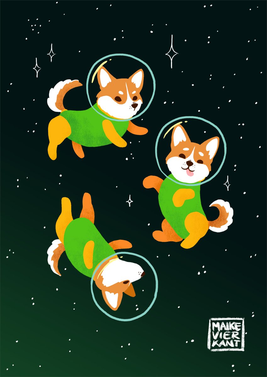 Well, how about some Space Corgies 🐶🚀🌠 
Because I could not really decide what kind of pupper to go with, there will likely be other breeds as well.  

Prints and such can be found at Inprnt or RB:  inprnt.com/gallery/maibbi…
redbubble.com/shop/ap/169030…

[ #art #space #puppers ]