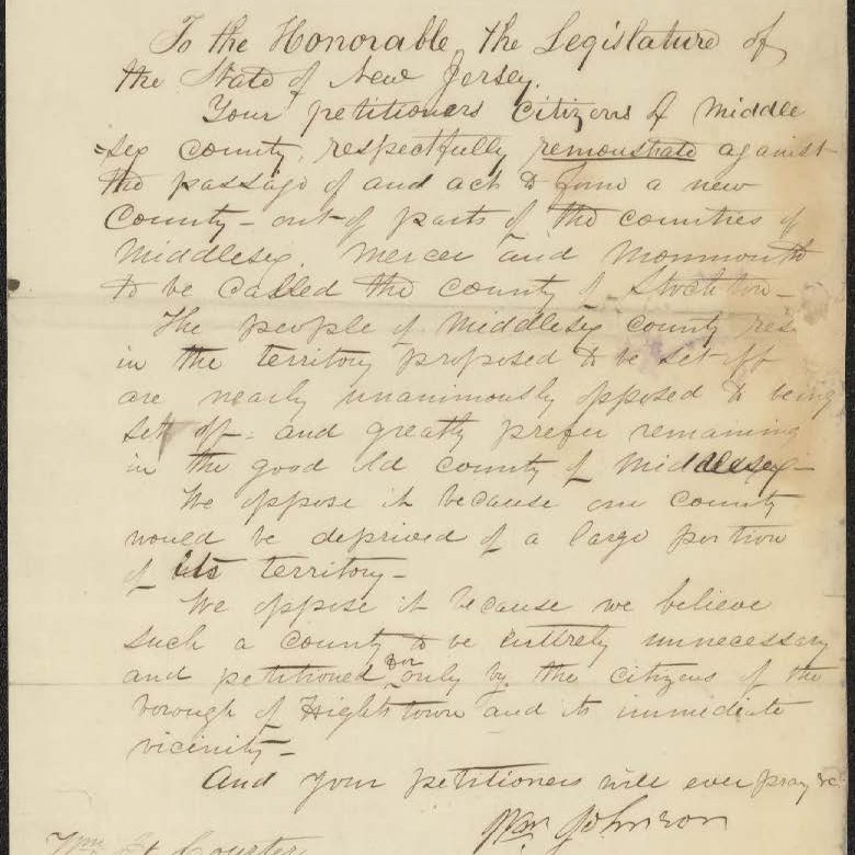 Series SLE00007 has been scanned and linked through our website! It contains papers relating to the establishment of counties and county courthouses, 1760-1858. This excerpt is from a petition opposing the creation of a new County to be named Stockton County.