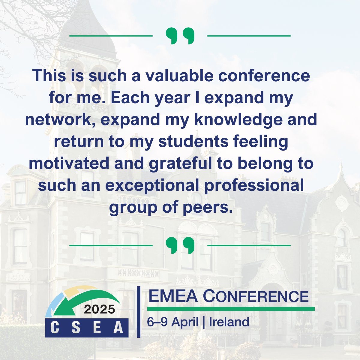 What did attendees have to say about our 2024 EMEA Conference? Don't miss the 2025 event! The final deadline to book a room at the Killashee or overflow hotels is 7 March.

ow.ly/LS5150Vaqg5

#CSEAEMEA #Knowledge #Network