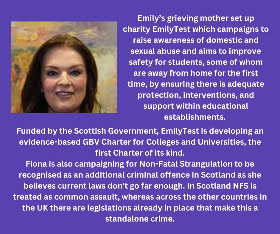 Today's inspirational woman is Fiona Drouet MBE
Fiona’s daughter, Emily, tragically took her own life while at University, following a relentless campaign of physical, psychological and sexual abuse by her boyfriend who was later convicted. <a href="/Emilytest12/">EmilyTest</a>