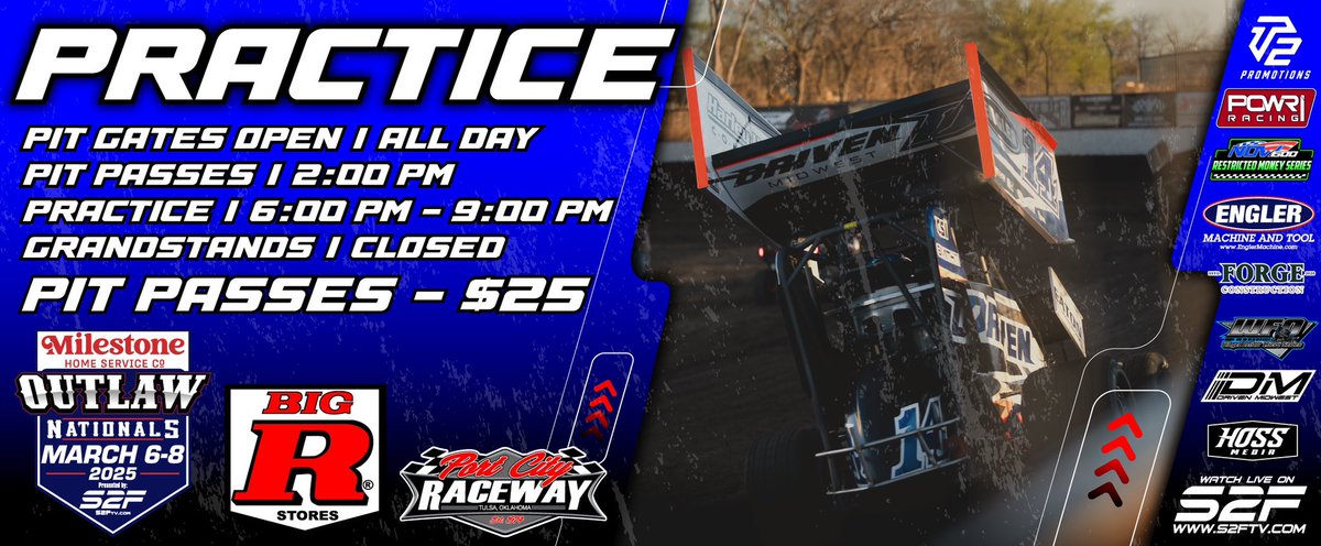 Tonight, we kick off the 2025 Milestone Home Services Outlaw Nationals, presented by Start2Finish, with Big R Stores Practice!