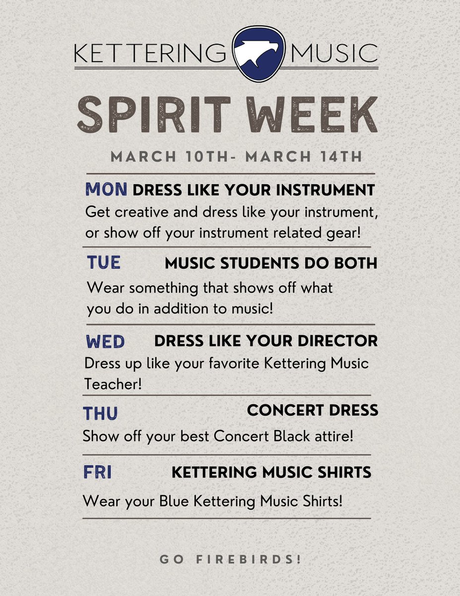 March is "Music in our schools" month. To celebrate, both middle schools in Kettering will be holding our first music spirit week!