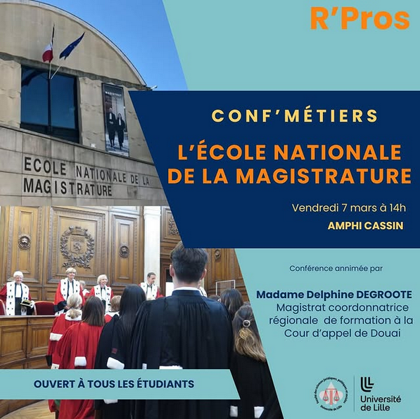 BU Lille - Droit-Gestion (@bulilledg) on Twitter photo Demain, dans le cadre des Conf' Métiers : Découverte de l’École Nationale de la Magistrature ⚖️
🔹 📅 Date & heure : Vendredi 7 Mars 2025 à 14h
🔹 📍 Lieu : Amphithéâtre Cassin
par le service R'Pros de la <a href="/FSJPS_Ulille/">FSJPS Ulille</a> Demain, dans le cadre des Conf' Métiers : Découverte de l’École Nationale de la Magistrature ⚖️
🔹 📅 Date & heure : Vendredi 7 Mars 2025 à 14h
🔹 📍 Lieu : Amphithéâtre Cassin
par le service R'Pros de la <a href="/FSJPS_Ulille/">FSJPS Ulille</a>