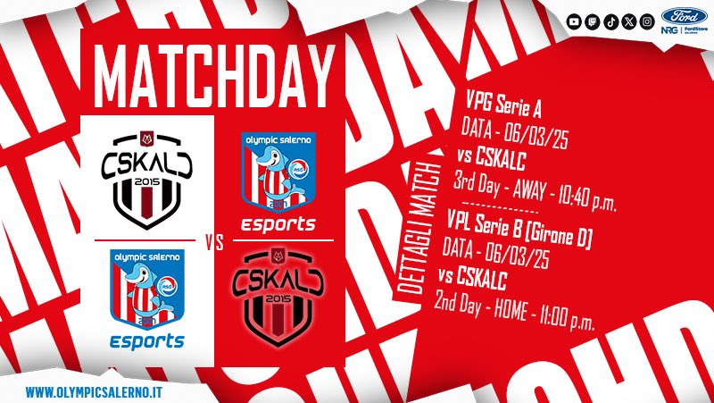 🔜 #Today

<a href="/VPGItaly/">VPG Italy 🇮🇹</a> [Serie A]
🗓️ 3rd Day ✈️
🆚 <a href="/OfficialCSKALC/">CSKALC🇮🇹</a>
⌚ 22:40

<a href="/VPLItaly/">VPL Italy 🇮🇹</a> [Serie B]
👥 Girone D
🗓 2nd Day 🏠
🆚 <a href="/OfficialCSKALC/">CSKALC🇮🇹</a>
⌚23:00

#GoOSE ⚪🔴