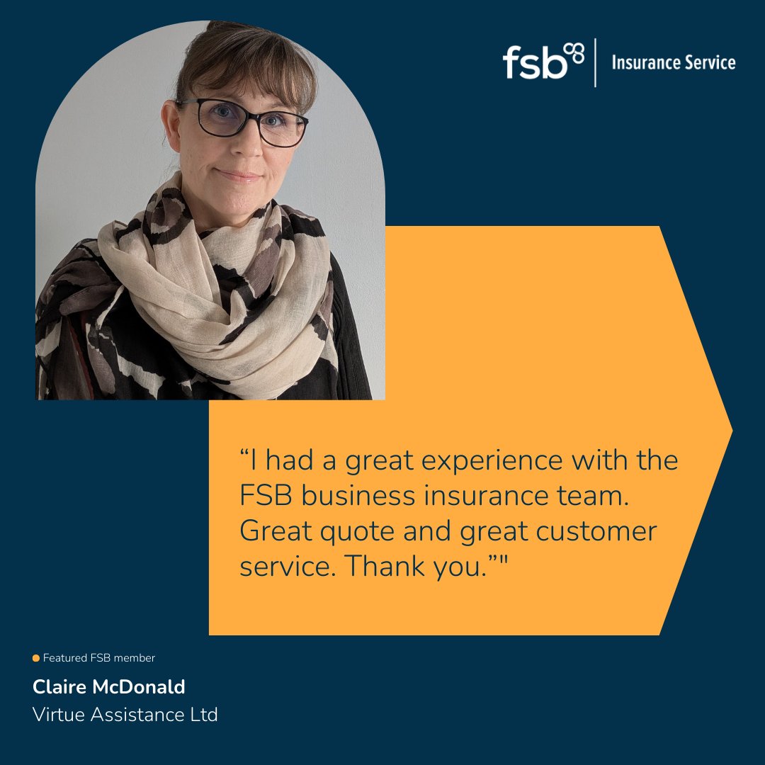 FSBInsService's tweet image. 🌟 "I had a great experience with the FSB business insurance team. Great quote and great customer service. Thank you!"
Claire McDonald, Virtue Assistance Ltd

Experience exceptional support for your business insurance needs! 

📞 020 3883 7976

#FSBInsurance #CustomerFeedback