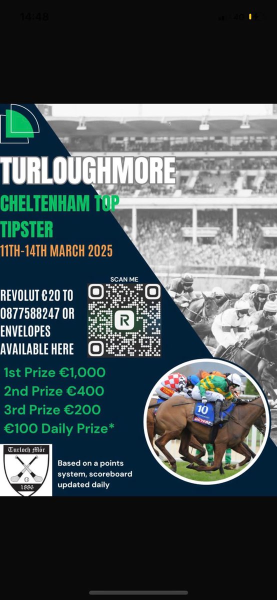 Turloughmore GAA (@turloughmorehc) on Twitter photo Turloughmore Cheltenham Top Tipster 🐎 🏇
€1,000!! 💰🤑
€20 revolut to 0877588247 with your name & number attached.
#horseracing #cheltenhamfestival #trump #Nunez <a href="/AtTheRaces/">At The Races</a> Turloughmore Cheltenham Top Tipster 🐎 🏇
€1,000!! 💰🤑
€20 revolut to 0877588247 with your name & number attached.
#horseracing #cheltenhamfestival #trump #Nunez <a href="/AtTheRaces/">At The Races</a>