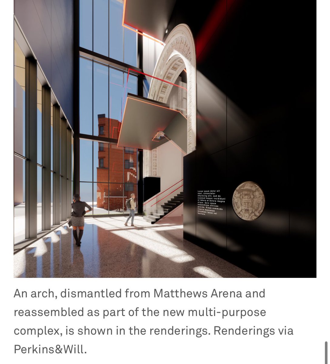 Very cool that Northeastern seems to be planning to preserve the arch at Matthews’ entrance and incorporate it into the interior of the new arena. 

Not quite sure how based on this render but it’s moves like this which will help connect the past to the future in the new building
