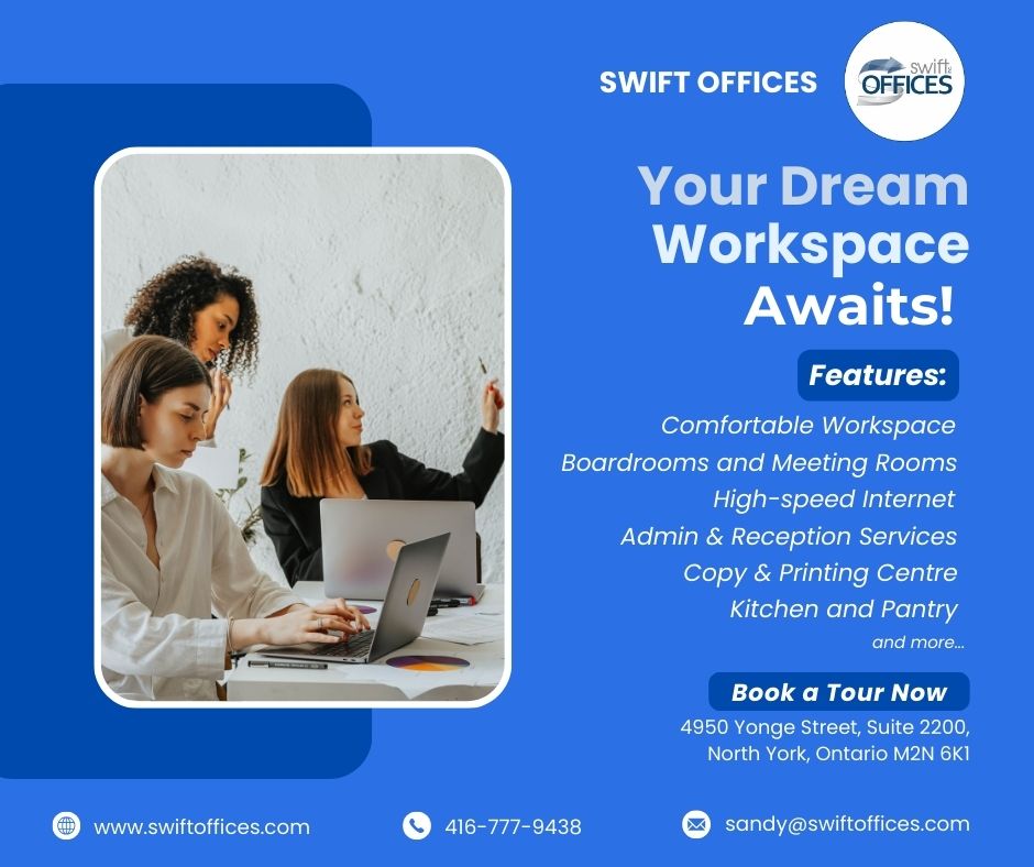 Swift Offices (@swiftoffices) on Twitter photo Unlock your potential in the workspace that is perfect for you - Swift Offices! We are just a step away.
☏ (416)-777-9438
✉ sandy@swiftoffices.com
#SwiftOffices #CoworkingSpace #OfficeLeasing #OfficeSpace #SharedOffice #OfficeSpaceForRent #BusinessSpace #Toronto Unlock your potential in the workspace that is perfect for you - Swift Offices! We are just a step away.
☏ (416)-777-9438
✉ sandy@swiftoffices.com
#SwiftOffices #CoworkingSpace #OfficeLeasing #OfficeSpace #SharedOffice #OfficeSpaceForRent #BusinessSpace #Toronto