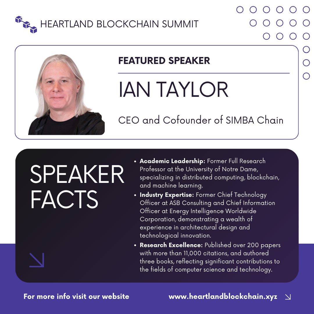 Heartland Blockchain Summit (@heartlandblock) on Twitter photo 🛠️ Powering the blockchain future, Ian Taylor is the CEO & Co-founder <a href="/SIMBAchain/">SIMBA Chain</a>, a former Notre Dame professor, and an expert in distributed computing. With 200+ research papers, he’s a force in the tech world.
🎟️heartlandblockchain.xyz🎟️
#Blockchain #TechLeader #Innovation 🛠️ Powering the blockchain future, Ian Taylor is the CEO & Co-founder <a href="/SIMBAchain/">SIMBA Chain</a>, a former Notre Dame professor, and an expert in distributed computing. With 200+ research papers, he’s a force in the tech world.
🎟️heartlandblockchain.xyz🎟️
#Blockchain #TechLeader #Innovation