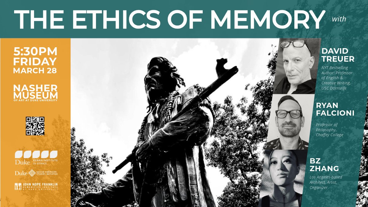 Kenan Institute for Ethics at Duke University (@kenanethics) on Twitter photo How do the ways we remember the past shape our understanding of ourselves and our hopes for the future? Join us for The Ethics of Memory w/ @DavidTreuer, Ryan Falcioni, and Bz Zhang <a href="/bz_3dm/">Bz Zhang / ćŒ èżȘ</a> on March 28 <a href="/NasherMuseum/">NasherMuseum</a>.
Learn more: duke.is/memory How do the ways we remember the past shape our understanding of ourselves and our hopes for the future? Join us for The Ethics of Memory w/ @DavidTreuer, Ryan Falcioni, and Bz Zhang <a href="/bz_3dm/">Bz Zhang / ćŒ èżȘ</a> on March 28 <a href="/NasherMuseum/">NasherMuseum</a>.
Learn more: duke.is/memory