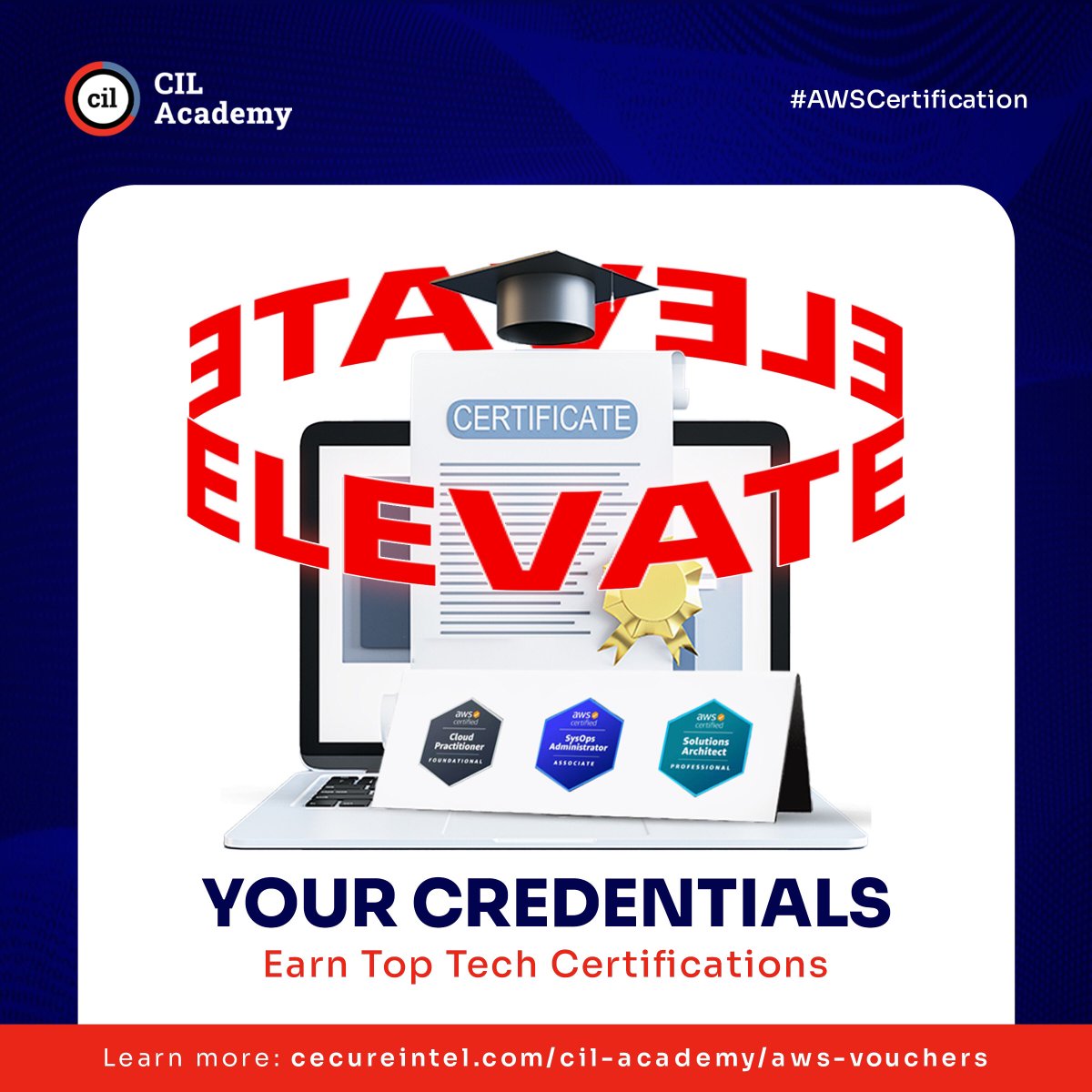 cil_academy's tweet image. Ready to boost your credentials and stand out in the tech industry? Our AWS Certification Vouchers make it easier to earn top certifications like Cloud Practitioner, SysOps Administrator, and Solutions Architect.

Learn more: cecureintel.com/cil-academy/aw…

#TechCertification