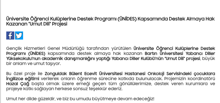 Bartın Üniversitesi Yabancı Diller Kulübü (@bartinydk) on Twitter photo "Umut Dili" projesine katkılarınız için teşekkürlerimizi sunarız <a href="/BARU_YDYO/">BARÜ Yabancı Diller Yüksekokulu</a> "Umut Dili" projesine katkılarınız için teşekkürlerimizi sunarız <a href="/BARU_YDYO/">BARÜ Yabancı Diller Yüksekokulu</a>