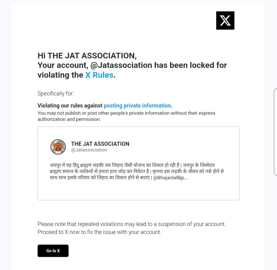 THE JAT ASSOCIATION (@jatassociation) on Twitter photo рдЕрдХрд╛рдЙрдВрдЯ рдмрдВрдж рд╣реЛрдиреЗ рд╡рд╛рд▓рд╛ рд╣реИ |
рд╣рд┐рдВрджреБрдУрдВ рд╕реЗ рдирд┐рд╡реЗрджрди рдЕрдХрд╛рдЙрдВрдЯ рдХреЛ рдмрдЪрд╛рдиреЗ рдореЗрдВ рд╕рд╛рде рджреЗрдВ |
рдЕрдЧрд░ рдЖрдк рдпрд╣ рдкреЛрд╕реНрдЯ рджреЗрдЦ рд░рд╣реЗ рд╣реИрдВ рддреЛ рдХреГрдкрдпрд╛ рдкреЛрд╕реНрдЯ рдХреЛ рдЬреНрдпрд╛рджрд╛ рд╕реЗ рдЬреНрдпрд╛рджрд╛ рд╢реЗрдпрд░ рдХрд░ |
рд╣рдорд╛рд░реЗ рдЕрдХрд╛рдЙрдВрдЯ рдХреЛ рдлреЙрд▓реЛ рдХрд░реЗрдВ рдФрд░ рджреВрд╕рд░реЗ рд╣рд┐рдВрджреБрдУрдВ рд╕реЗ рдлреЙрд▓реЛ рдХрд░рд╡рд╛рдПрдВ | рдЕрдиреНрдпрдерд╛ рд╕рдВрдкрд░реНрдХ рдЯреВрдЯ рд╕рдХрддрд╛ рд╣реИ |
рдзрдиреНрдпрд╡рд╛рдж |
рдЬрдп рд╣рд┐рдВрджреБрддреНрд╡ |
рдЬрдп рд╕рд┐рдпрд╛ рд░рд╛рдо | рдЕрдХрд╛рдЙрдВрдЯ рдмрдВрдж рд╣реЛрдиреЗ рд╡рд╛рд▓рд╛ рд╣реИ |
рд╣рд┐рдВрджреБрдУрдВ рд╕реЗ рдирд┐рд╡реЗрджрди рдЕрдХрд╛рдЙрдВрдЯ рдХреЛ рдмрдЪрд╛рдиреЗ рдореЗрдВ рд╕рд╛рде рджреЗрдВ |
рдЕрдЧрд░ рдЖрдк рдпрд╣ рдкреЛрд╕реНрдЯ рджреЗрдЦ рд░рд╣реЗ рд╣реИрдВ рддреЛ рдХреГрдкрдпрд╛ рдкреЛрд╕реНрдЯ рдХреЛ рдЬреНрдпрд╛рджрд╛ рд╕реЗ рдЬреНрдпрд╛рджрд╛ рд╢реЗрдпрд░ рдХрд░ |
рд╣рдорд╛рд░реЗ рдЕрдХрд╛рдЙрдВрдЯ рдХреЛ рдлреЙрд▓реЛ рдХрд░реЗрдВ рдФрд░ рджреВрд╕рд░реЗ рд╣рд┐рдВрджреБрдУрдВ рд╕реЗ рдлреЙрд▓реЛ рдХрд░рд╡рд╛рдПрдВ | рдЕрдиреНрдпрдерд╛ рд╕рдВрдкрд░реНрдХ рдЯреВрдЯ рд╕рдХрддрд╛ рд╣реИ |
рдзрдиреНрдпрд╡рд╛рдж |
рдЬрдп рд╣рд┐рдВрджреБрддреНрд╡ |
рдЬрдп рд╕рд┐рдпрд╛ рд░рд╛рдо |