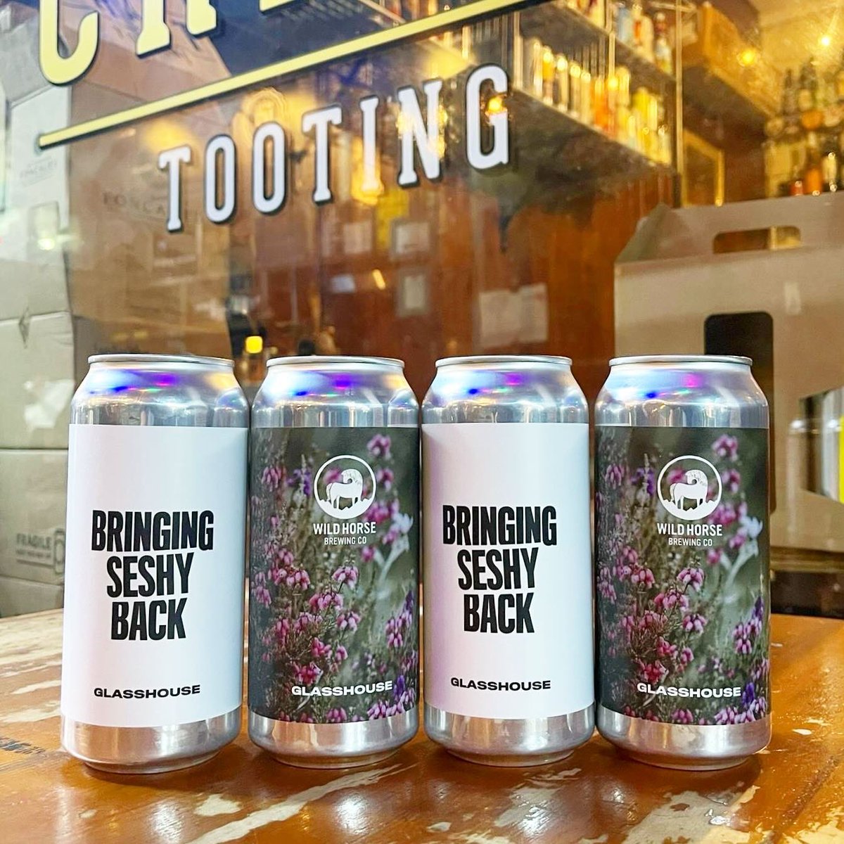 Glasshouse cans, in both shops! You all know we’re big Glasshouse fans so about time we got some cans! ‘Meander’ x Wild Horse Collab Pale is a hazy-hoppy beaut w/ Citra, Krush &amp; Simcoe 🤤 PLUS ‘Bringing Seshy Back’ crushable Citra / Mosaic / Idaho 7 Pale 👌🍺 #Tooting #Craftbeer