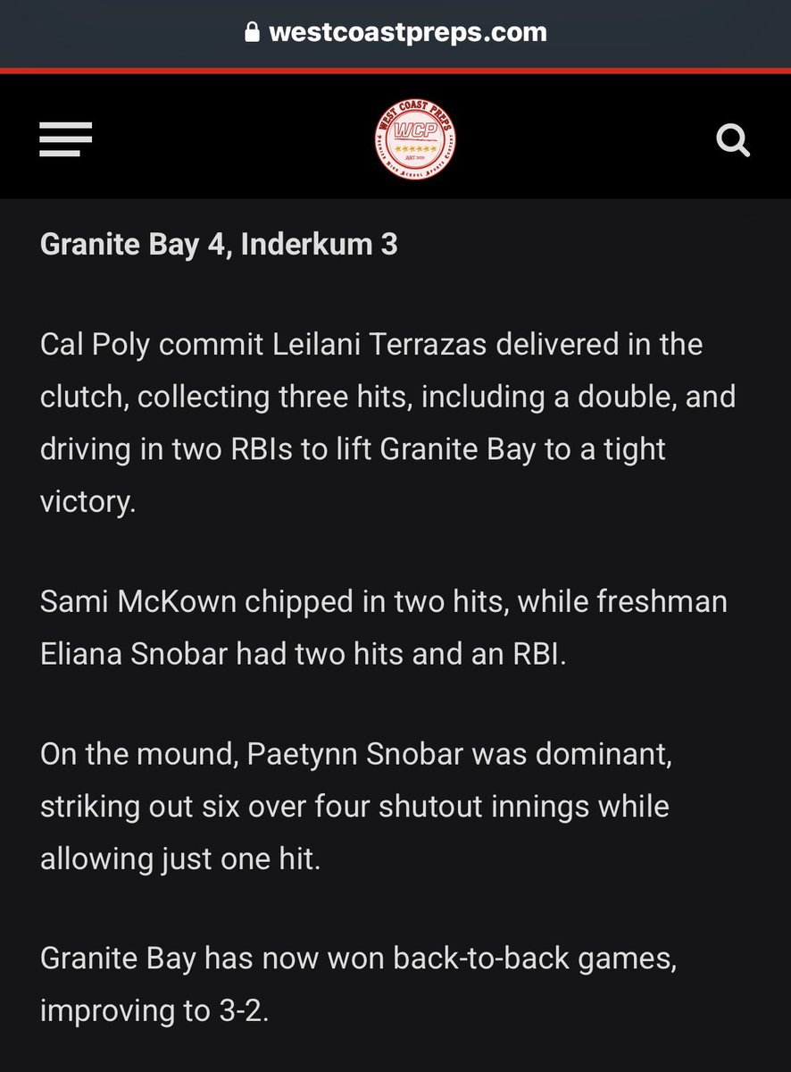 Paetynn Snobar 2025 (@paetynn2025) on Twitter photo Thank you to <a href="/westcoastpreps_/">West Coast Preps</a> for the shout out! Couldn’t have done it without my team! Way to go <a href="/ElianaS2028/">Eliana Snobar</a> <a href="/SamiMcKown2026/">Sami McKown</a> <a href="/L_Terrazas2026/">Leilani Terrazas 2026</a> !! Oak Ridge up next! Go Grizz!! <a href="/FCLeles18Gold/">Firecrackers Leles 18 Gold</a> <a href="/cuisoftball/">CUI Softball</a> <a href="/CrystalRosenth1/">Crystal Rosenthal</a> <a href="/roseimbriano/">roseimbriano</a> Thank you to <a href="/westcoastpreps_/">West Coast Preps</a> for the shout out! Couldn’t have done it without my team! Way to go <a href="/ElianaS2028/">Eliana Snobar</a> <a href="/SamiMcKown2026/">Sami McKown</a> <a href="/L_Terrazas2026/">Leilani Terrazas 2026</a> !! Oak Ridge up next! Go Grizz!! <a href="/FCLeles18Gold/">Firecrackers Leles 18 Gold</a> <a href="/cuisoftball/">CUI Softball</a> <a href="/CrystalRosenth1/">Crystal Rosenthal</a> <a href="/roseimbriano/">roseimbriano</a>