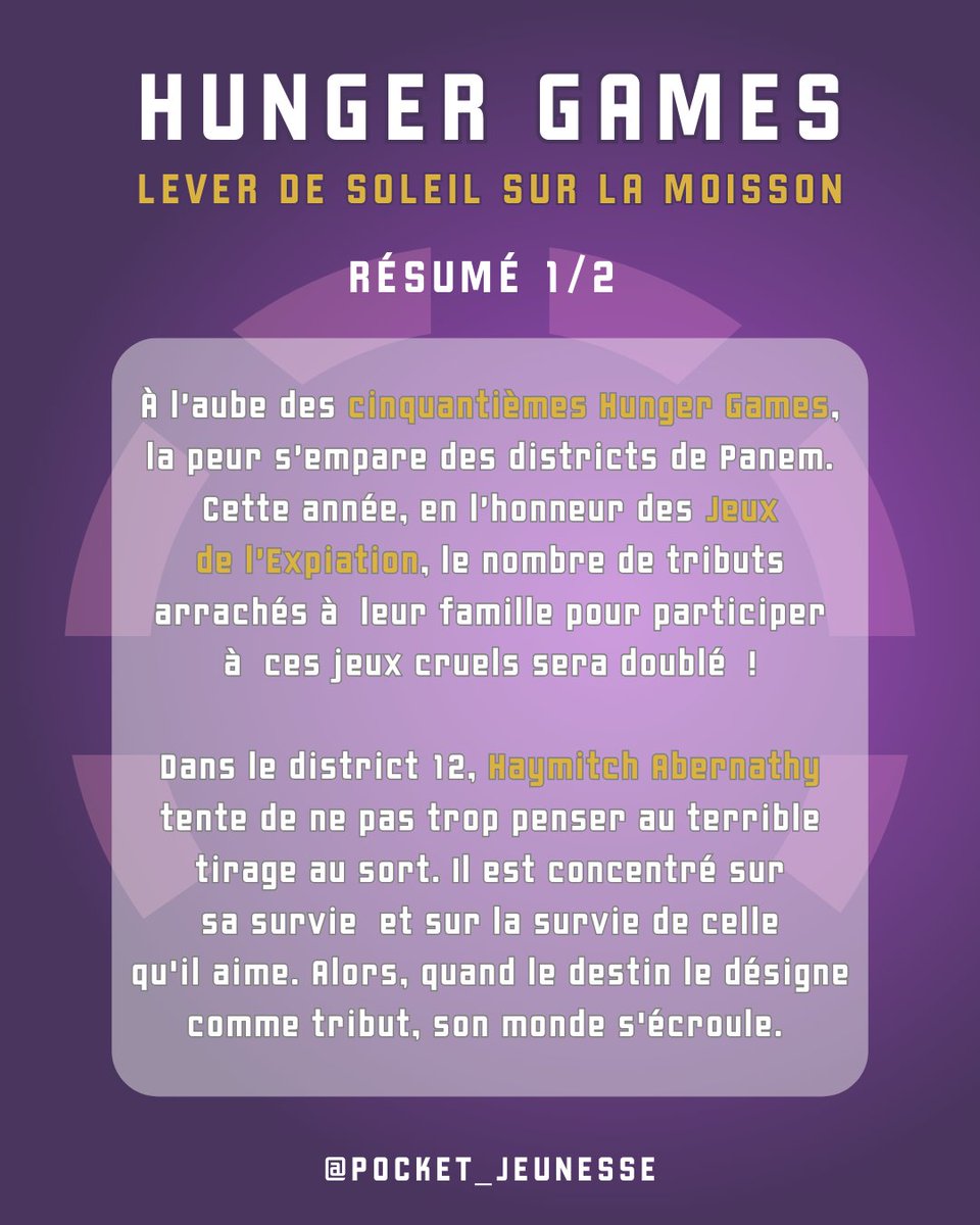 pocket_jeunesse's tweet image. J-14 | #HungerGames : Lever de soleil sur la moisson paraît en librairie dans deux semaines ! 🔥
Le résumé vous donne-t-il envie de découvrir l&apos;histoire d&apos;Haymitch ?