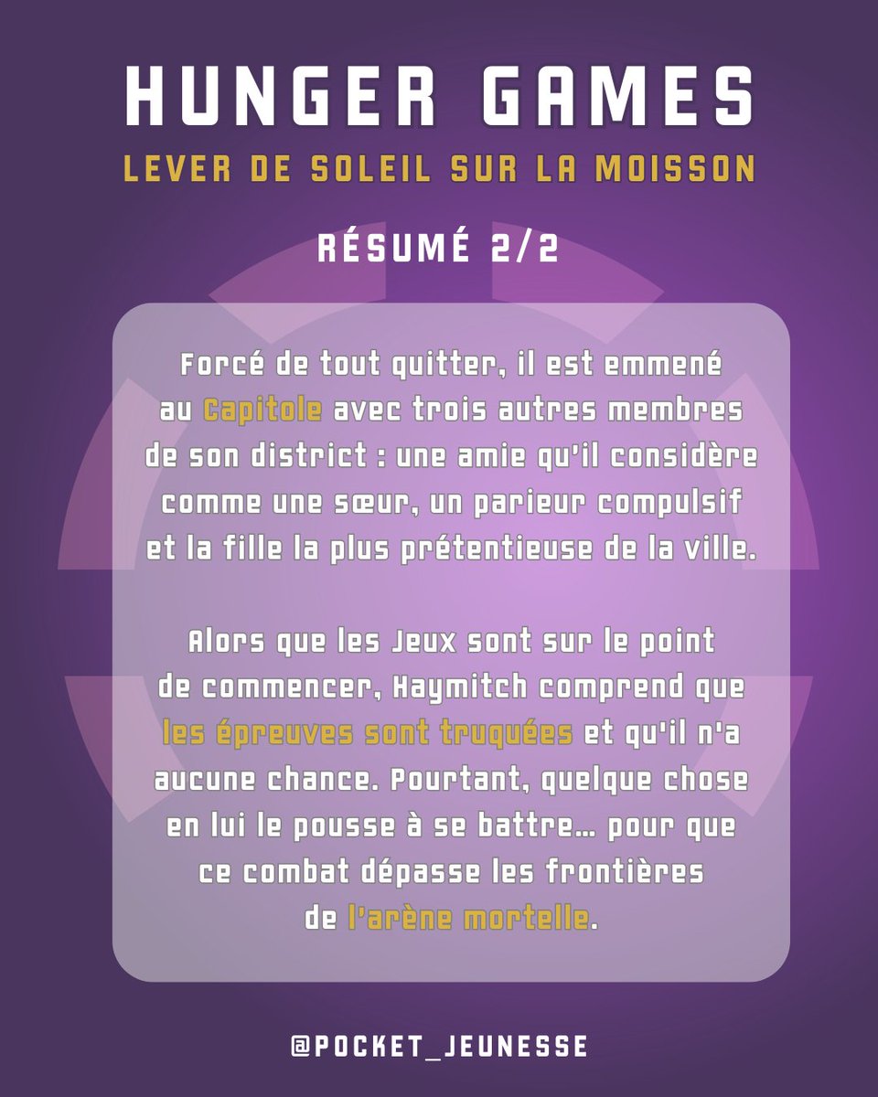 pocket_jeunesse's tweet image. J-14 | #HungerGames : Lever de soleil sur la moisson paraît en librairie dans deux semaines ! 🔥
Le résumé vous donne-t-il envie de découvrir l&apos;histoire d&apos;Haymitch ?