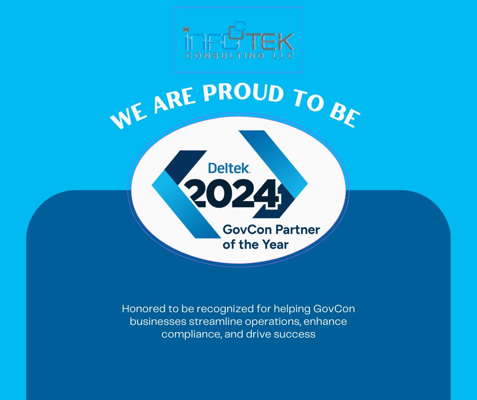 Proud to be named Deltek’s GovCon Partner of the Year!

This award reflects our commitment to helping GovCon businesses navigate compliance, streamline Costpoint integrations, and ensure GCCM cloud security.

Read more: zurl.co/Jm4df 

#GovCon #ERP #InfotekConsulting