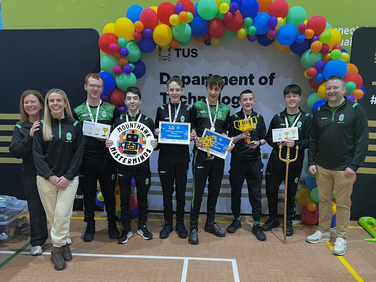 Mounthawk Masterminds- TU Shannon Regional Champions 🎉🏆 and winners of the Robot Competition. Off to the all Irelands in April 👏🏼🤖 <a href="/FLLUK/">FIRST LEGO League UK and Ireland</a> <a href="/Learnit_Ireland/">CreativeHUT Ireland</a>