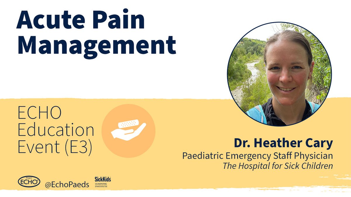 ECHOPaeds's tweet image. Next @ E3MedEd: Dr. Heather Cary (@SickKidsNews) leads a deep dive into Acute Pain Management in pediatrics!

💡 Covering common pain presentations, the impact of gender/race/language on evaluation, and strategies for effective treatment plans.

#PedsPain #AllTeachAllLearn