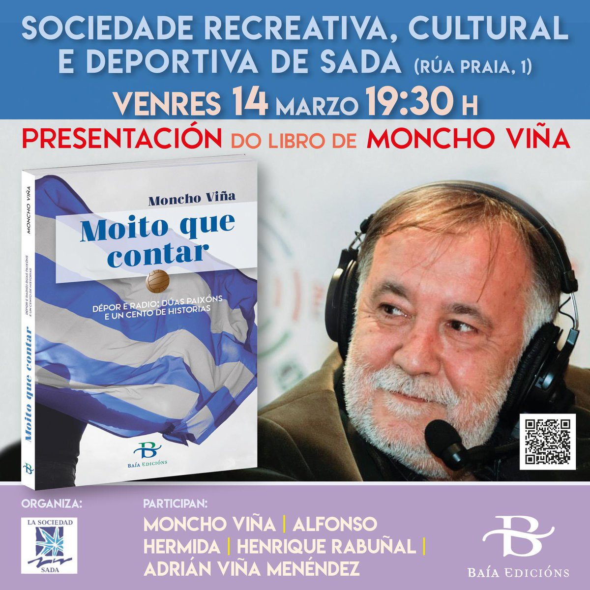 MoitoQueContar's tweet image. 👏👏👏Imos a Sada!!!!! Volven as charlas de Moncho Viña e compañía.
🗓️O venres, 14 de marzo, esperámosvos en Sada para falar de Moito que contar: fútbol, Dépor e radio.