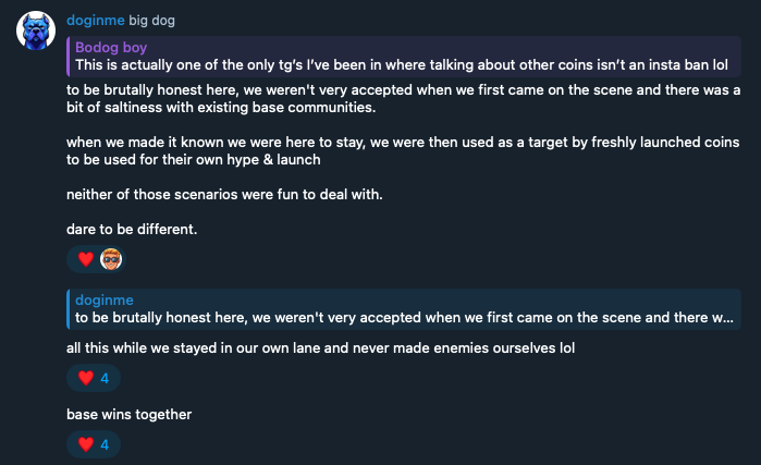 sugeenamfer's tweet photo. #DOGINME

A Project that begun with nothing but Authenticity & Unrelenting Perseverance

A daunting 100% organic route is the path they have taken - stealth launched, no whitelist, no blacklist, no paid KOLs

Many attempted to extinguish their existence - online critics and other projects within the same ecosystem

However, every obstacle was merely a process of forging community ties like diamonds

Community led NFTs, community led merch store, community led donations to non-profit organization, relentless advocating of the project, alongside exceptional art created by talented community members

Soon, others have begun recognizing their effort - Project K9Hero (non-profit org), MMA fighters, NFL players, MLB players

The tide to capture significant cultural momentum is gradually building up - an inevitable evolution

After all, it's a badge of honor for those who refuse to back down in the face of adversity