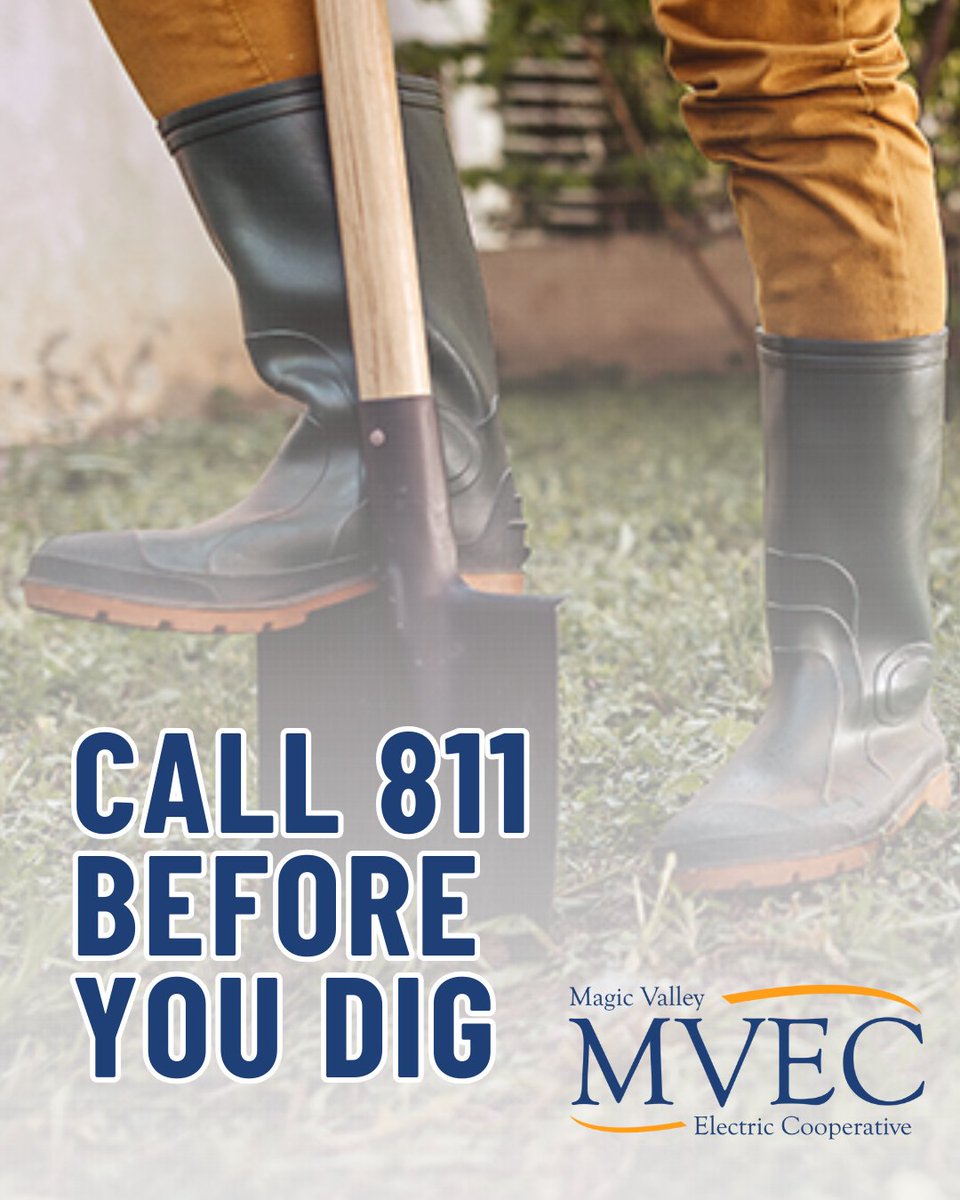 MagicValleyEC's tweet image. Texas law requires homeowners to contact 811 two-business days (excluding weekends and holidays) before digging, even if you’re working in your own backyard. 📞⚠️