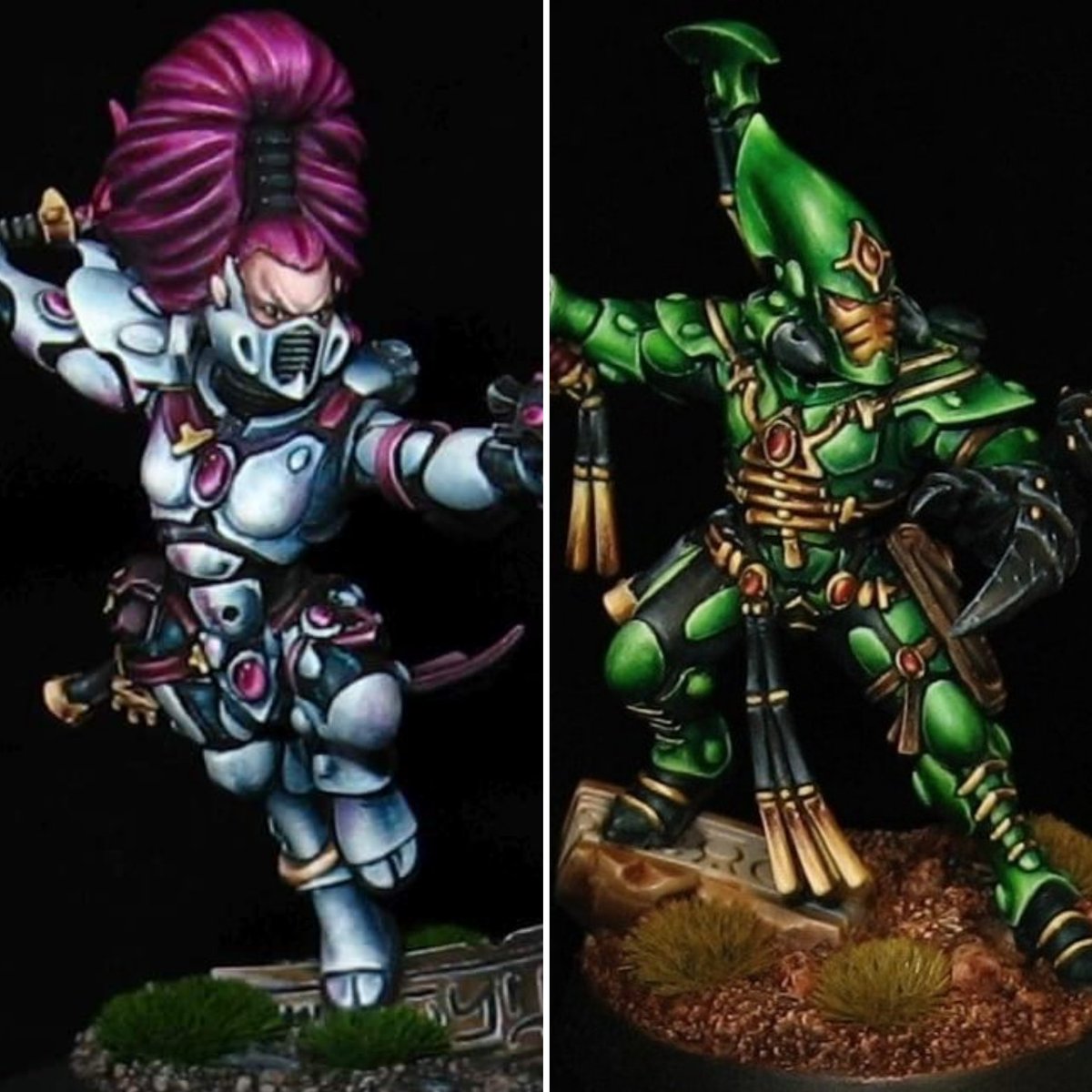 kpminis's tweet image. I painted two different Aeldari Aspect Warriors so far and they were both enjoyable to paint: which aspect would you like to see painted by me next 😉?
.
#paintingwarhammer #WarhammerCommunity