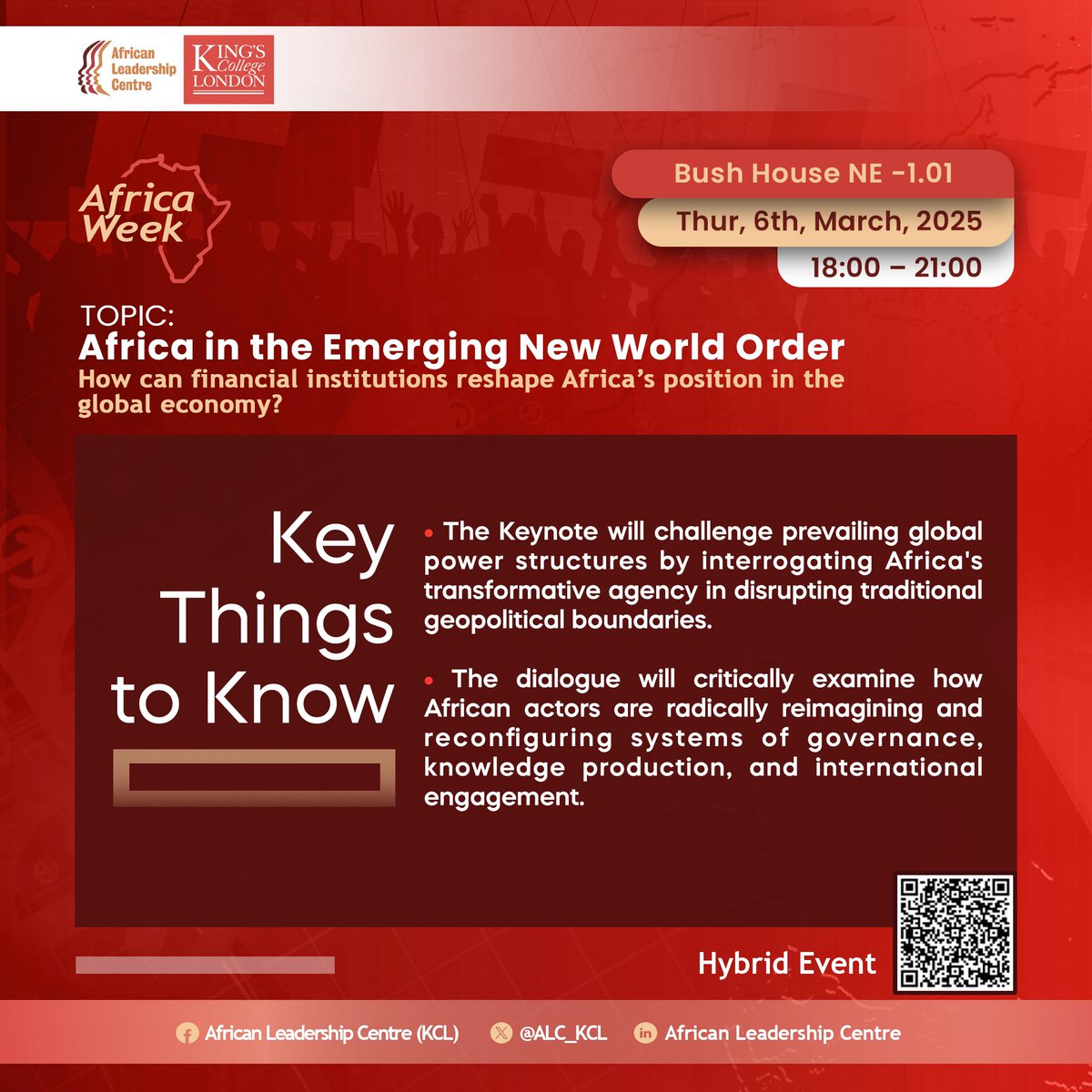 Funmi Olonisakin (@funmiolonisakin) on Twitter photo As part of the ongoing Africa Week at <a href="/ALC_KCL/">African Leadership Centre</a>, I invite you to a keynote lecture on Africa in the Emerging New World Order with Professor Benedict Oramah, President of <a href="/afreximbank/">African Export-Import Bank - Afreximbank</a>, on March 6 at Bush House, Strand Campus, London.
#Africa2025 #KingsAfricaWeek #KCLAfrica2025 As part of the ongoing Africa Week at <a href="/ALC_KCL/">African Leadership Centre</a>, I invite you to a keynote lecture on Africa in the Emerging New World Order with Professor Benedict Oramah, President of <a href="/afreximbank/">African Export-Import Bank - Afreximbank</a>, on March 6 at Bush House, Strand Campus, London.
#Africa2025 #KingsAfricaWeek #KCLAfrica2025