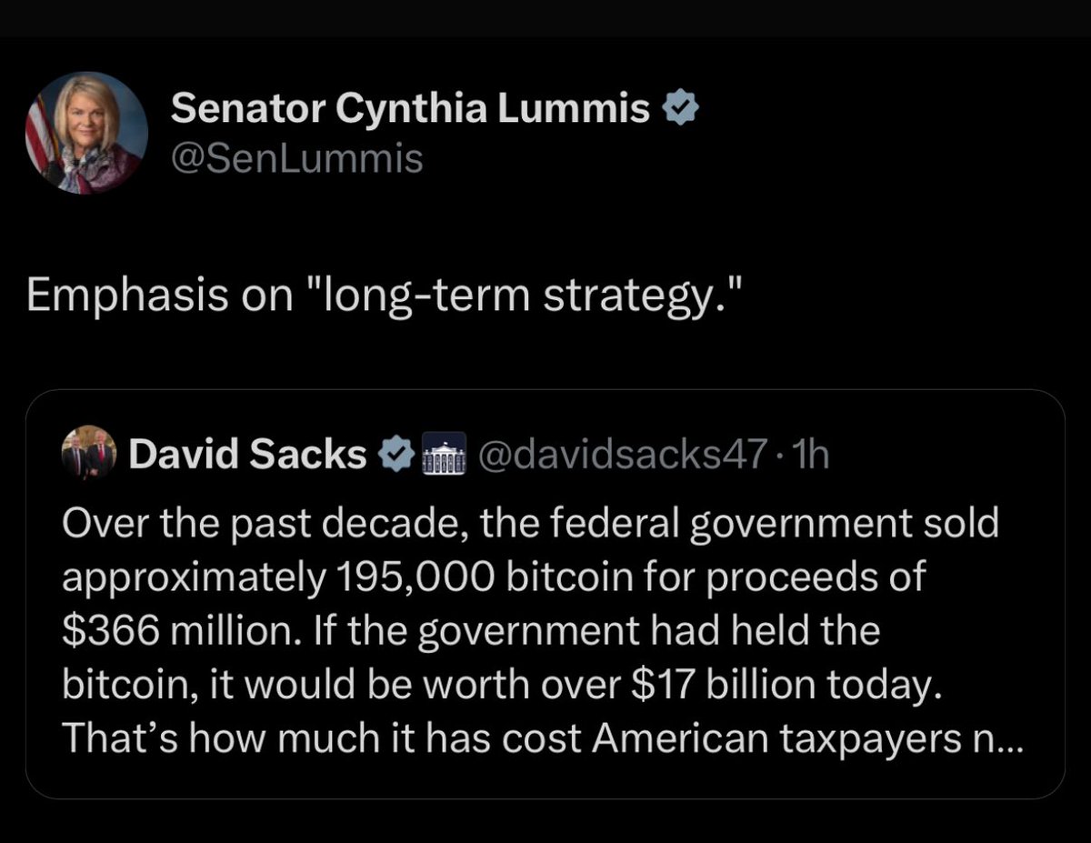 cryptorover's tweet photo. 💥BREAKING:

🇺🇸Senator Cynthia Lummis says the U.S. should focus on a long-term #Bitcoin strategy.

SHE'S HINTING ON THE STRATEGIC RESERVE!  🚀 https://t.co/hm64JSdnaC