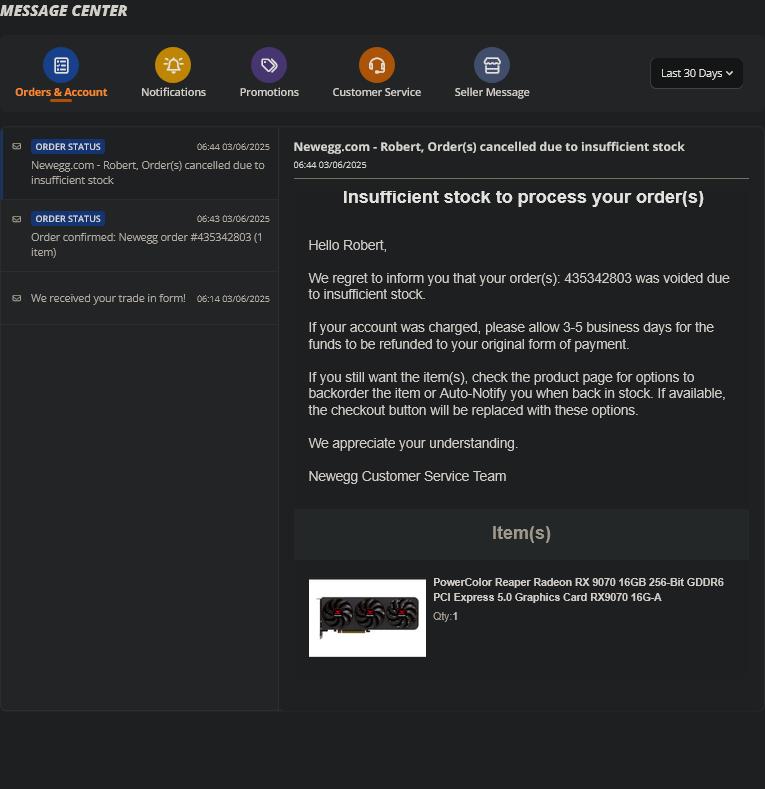 Cintari_'s tweet photo. @Newegg It is not ok to confirm my order and then tell me one minute later that it is out of stock. I might have gotten it elsewhere if I had been informed immediately, in fact I should not have been able to place the order at all. I think I deserve compensation for this. https://t.co/oan8cn5d9Y
