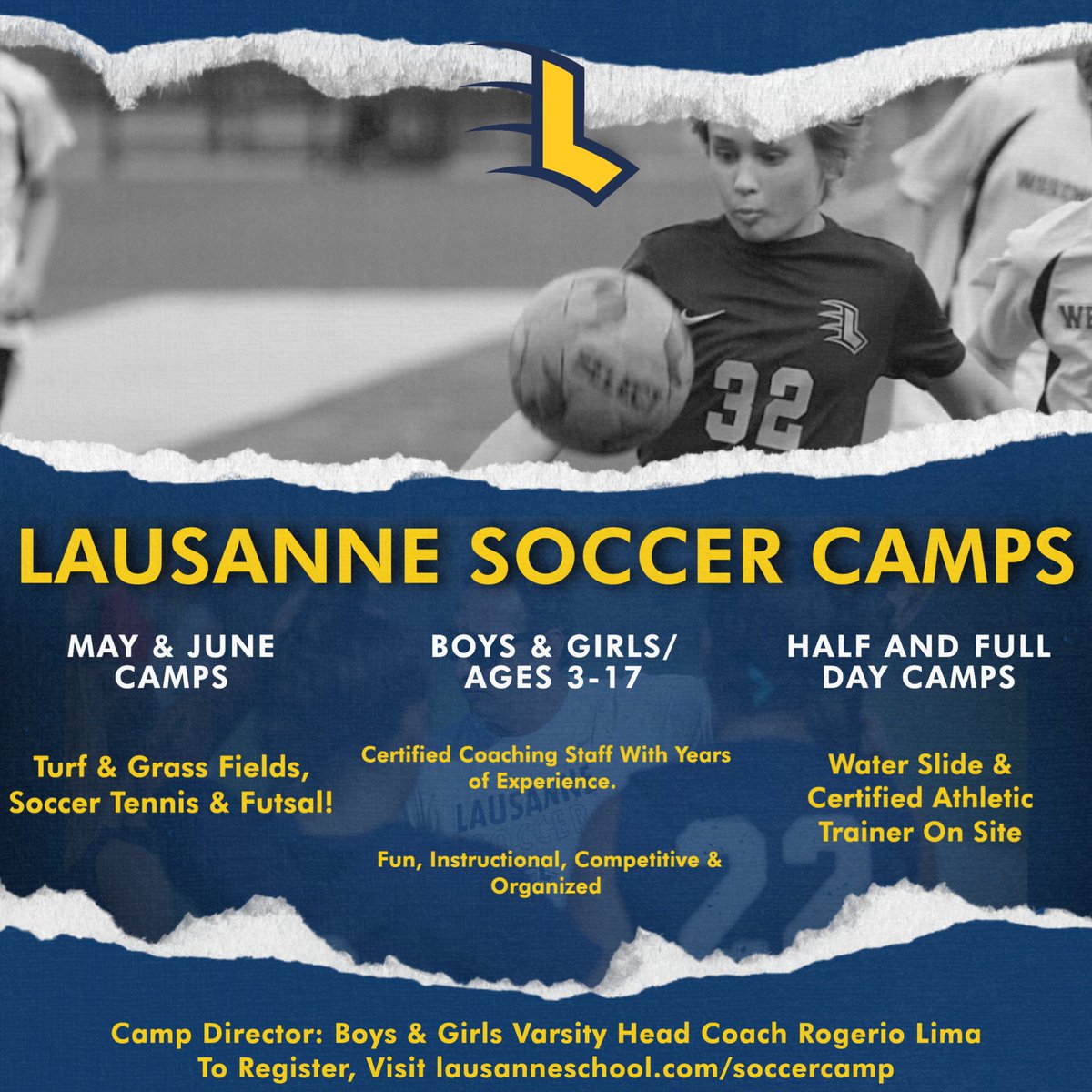 🚨REGISTRATION IS OPEN 🚨

Lausanne Soccer Camps are back! 

⚽Secure your spot today and get ready for an exciting summer of soccer, skill-building, and fun! 🎉

✅Limited spaces per age group
✅Half-day (morning or afternoon) &amp; full-day options
✅Open to all players, ages 3-17