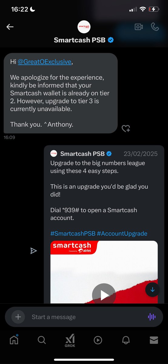 GreatOExclusive's tweet photo. @smartcashpsb Can we upgrade or not? You advertise that we can upgrade but in private you say we cannot.

How can we trust the legitimacy of SmartCash 
@AirtelNigeria https://t.co/FMfS8W72Th