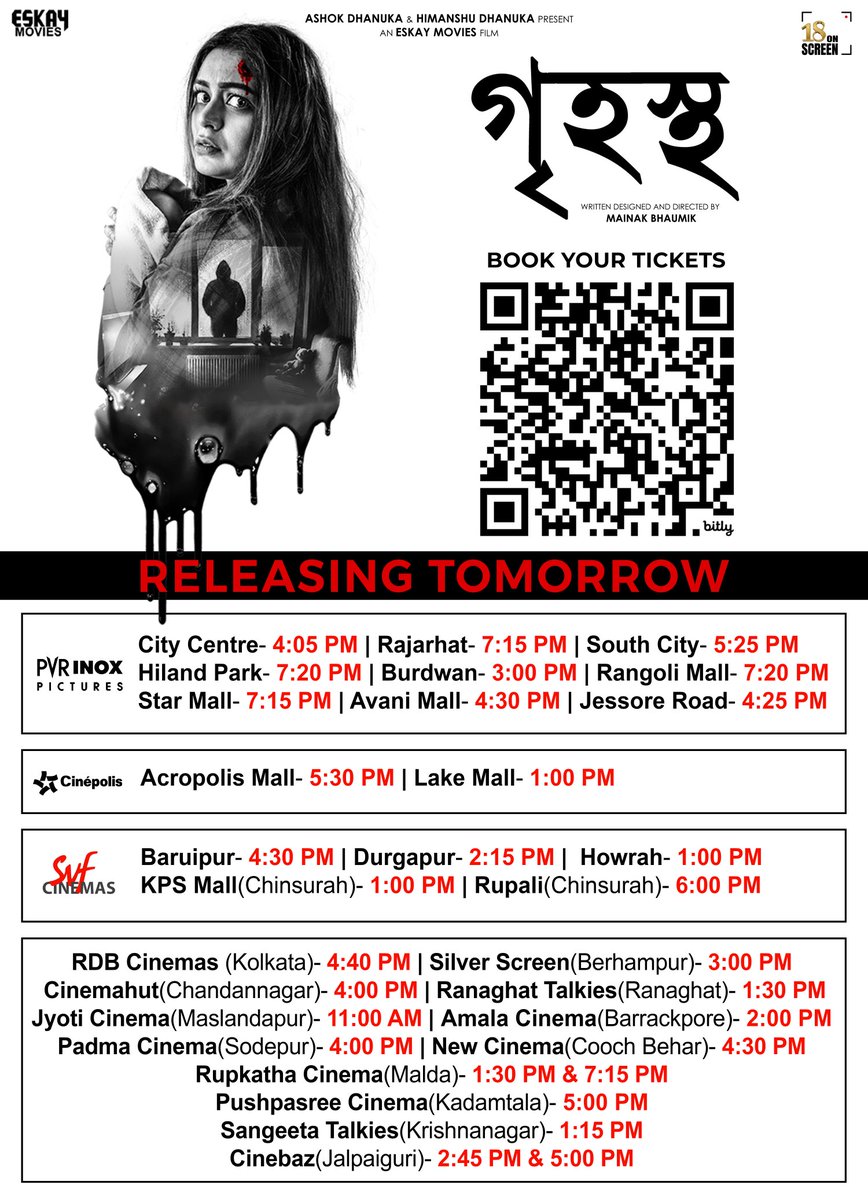 Eskay Movies (@eskaymovies) on Twitter photo Check out the theatre halls where #Grihostho is running on!
Book your tickets today on: bit.ly/GrihosthoTickeâĻ
Film releases in cinemas tomorrow!
<a href="/AshokDhanuka58/">Ashok Dhanuka</a> | <a href="/Himanshukol/">Himanshu Dhanuka</a> | <a href="/talkmainak/">Mainak Bhaumik</a> | <a href="/ritabharipc/">Ritabhari chakrborty</a> | <a href="/iamsaaurav/">Saaurav</a> | <a href="/AryannBhowmik/">Aryann</a> | <a href="/Anusha019/">Anusha Viswanathan</a> | <a href="/koneenica/">koneenica banerjee</a> | <a href="/shaheb17/">Shaheb Bhattacherjee</a> Check out the theatre halls where #Grihostho is running on!
Book your tickets today on: bit.ly/GrihosthoTickeâĻ
Film releases in cinemas tomorrow!
<a href="/AshokDhanuka58/">Ashok Dhanuka</a> | <a href="/Himanshukol/">Himanshu Dhanuka</a> | <a href="/talkmainak/">Mainak Bhaumik</a> | <a href="/ritabharipc/">Ritabhari chakrborty</a> | <a href="/iamsaaurav/">Saaurav</a> | <a href="/AryannBhowmik/">Aryann</a> | <a href="/Anusha019/">Anusha Viswanathan</a> | <a href="/koneenica/">koneenica banerjee</a> | <a href="/shaheb17/">Shaheb Bhattacherjee</a>