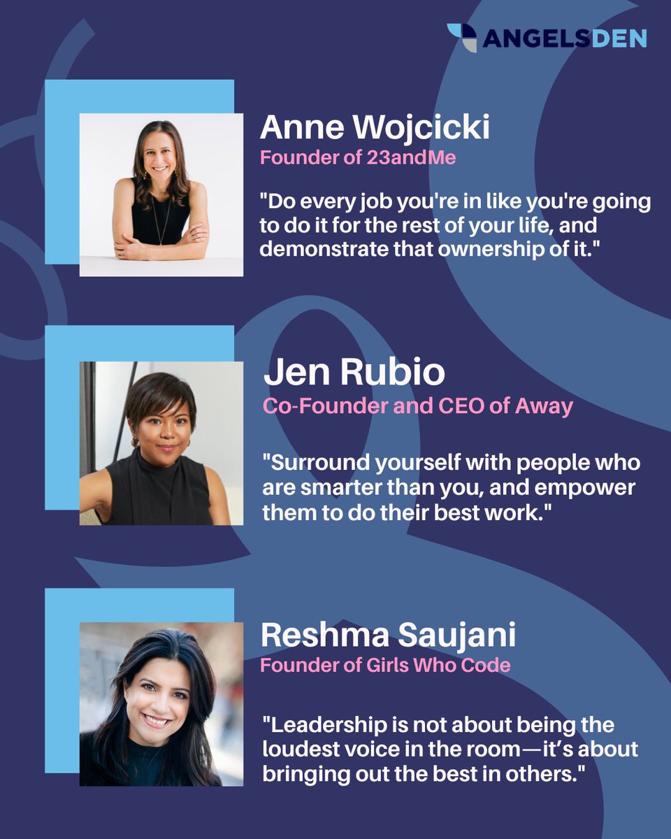 "Championing women founders today and every day! 📷 #WomenEntrepreneurs #IWD2024 #AngelsDenFunding #WomenInBusiness #StartupSuccess" #MaryBarra #JessLee #PadmasreeWarrior #AnneWojcicki #JenRubio #ReshmaSaujani