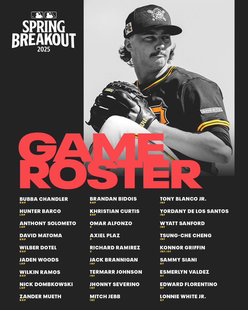 The <a href="/Pirates/">Pittsburgh Pirates</a> roster for the 2025 Spring Breakout 👀