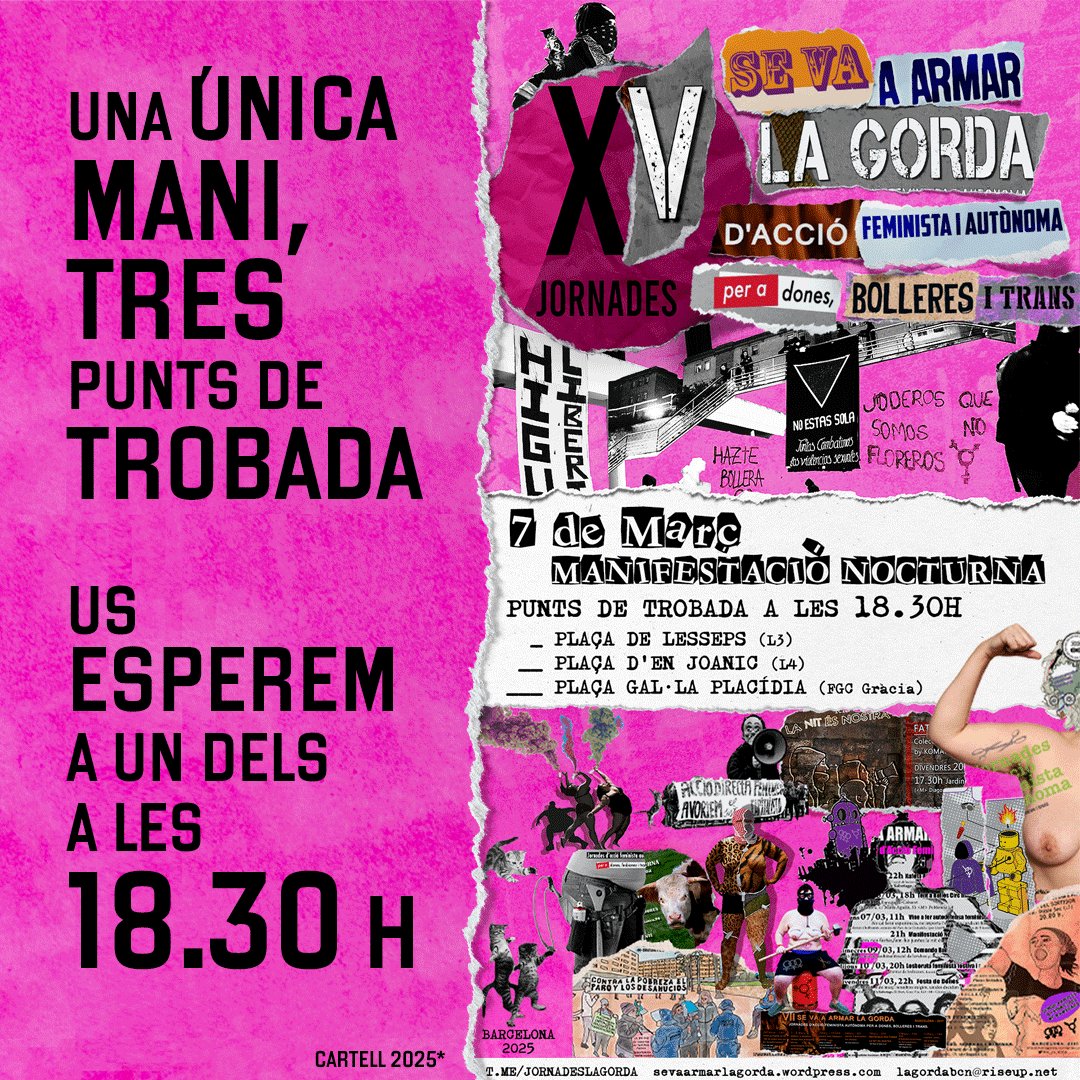 Preparades totis?? 
La mani nocturna, LaGorda divendres.
La de Santako dissabte mati.
I al la tarda Barcelona.
Combatives, juntis, contra  les desigualtats!! ⚧️♀️🏳️‍⚧️🏳️‍🌈🇵🇸🔥🔥🔥🔥🔥