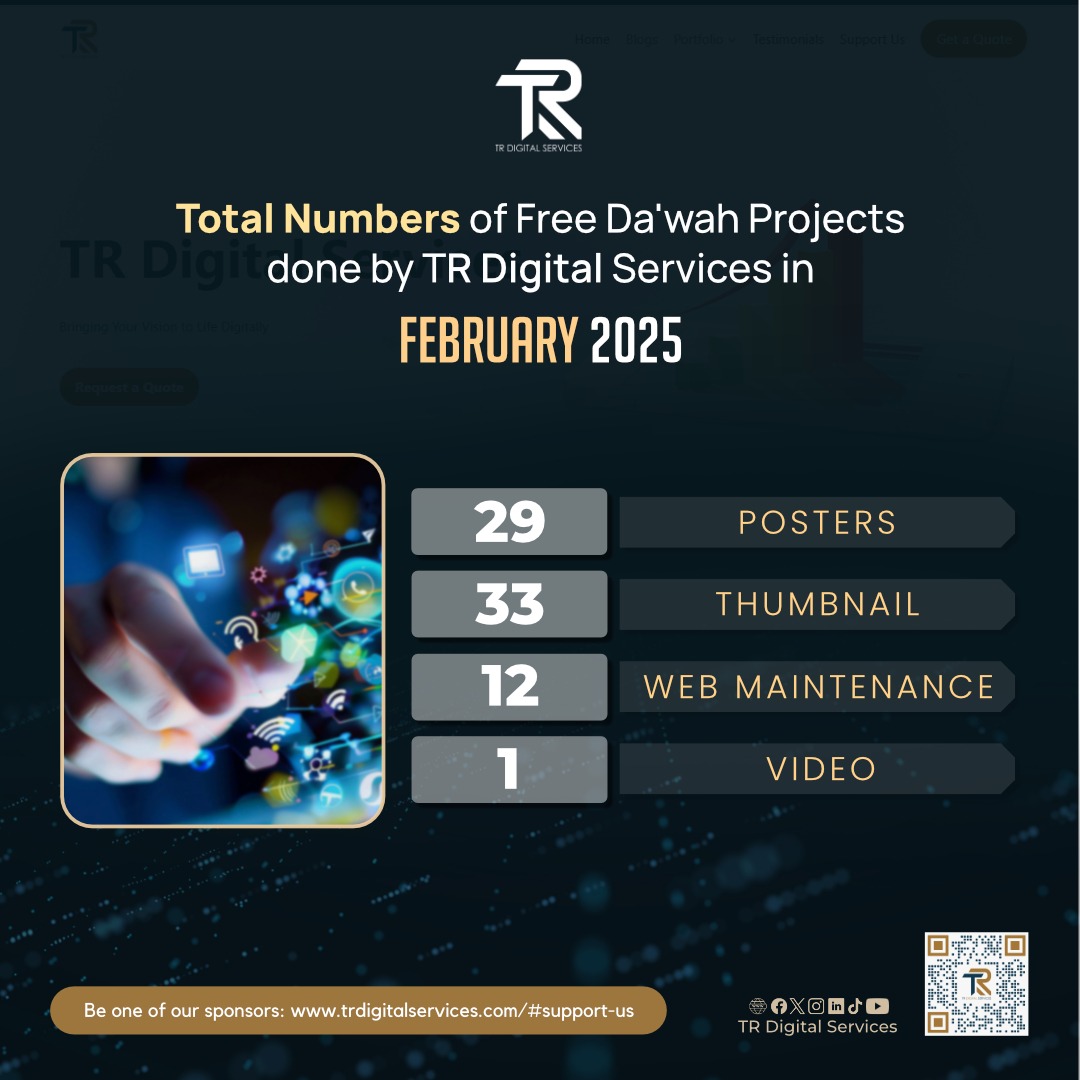 TRDigitalSrvcs's tweet image. 🚀 75+ FREE Da’wah projects in February! 🚀
From posters to web maintenance, we’re using digital tools to spread the message of Islam far and wide! 💡📢
Want to support more Da’wah work? Let’s collaborate! 🤝

💳 trdigitalservices.com/#support-us

#DawahThroughDesign #GraphicDesign