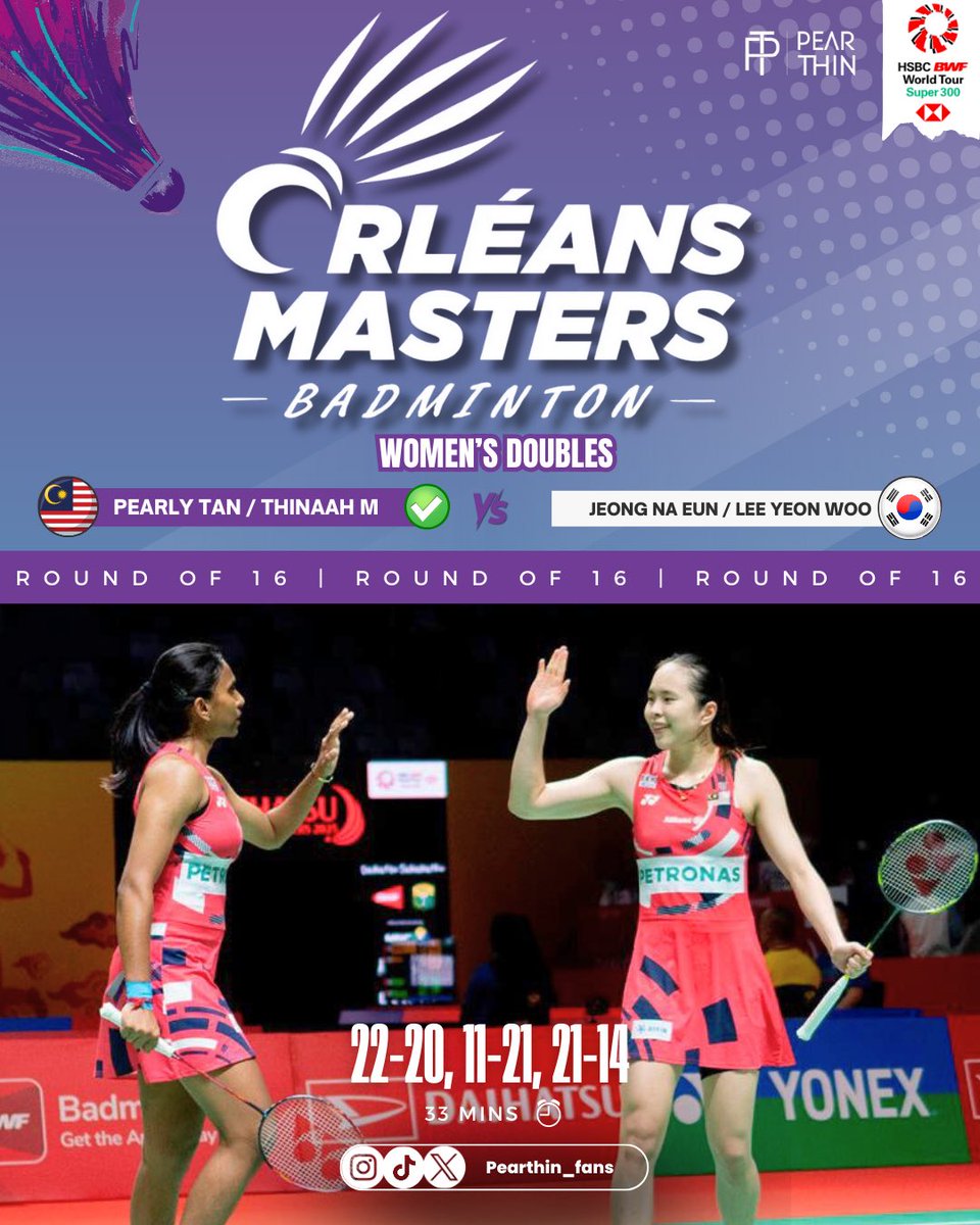 Pearthin_fans's tweet image. PearThin takes down Korea 🇰🇷 and marches into the QF at #OrleansMasters! Another strong performance, keep the fire burning and push forward💪🏻🔥

#pearthin #pearly #thinaah