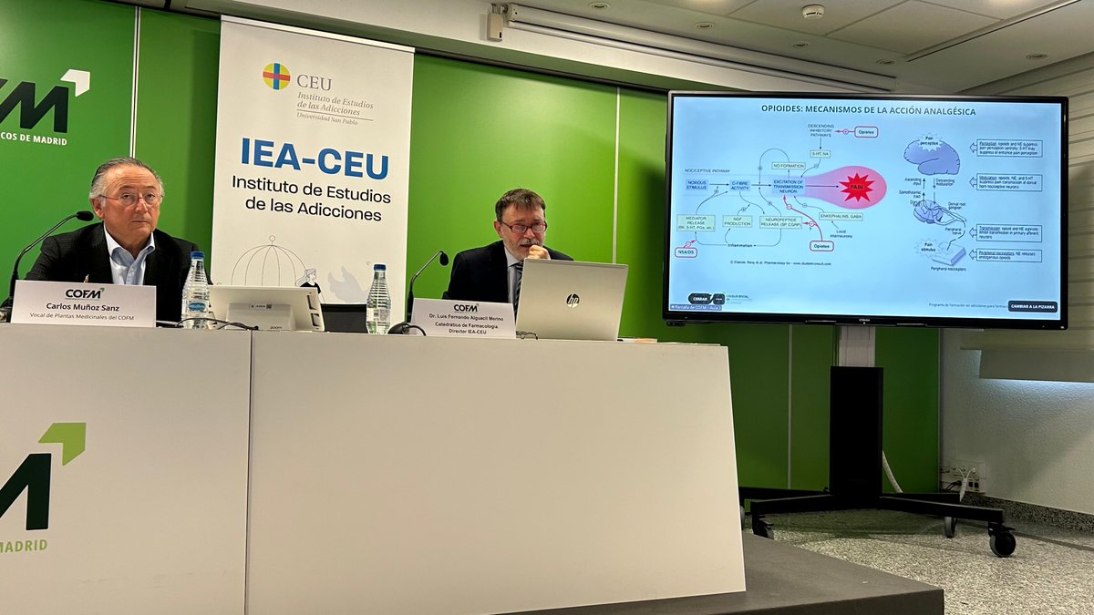COF Madrid (@cofmadrid) on Twitter photo Seguimos aprendiendo sobre #adicciones, en esta sesión, sobre #estupefacientes, para poder dar la mejor atención desde la #farmacia, gracias a Luis Fernando Alguacil, catedrático de Farmacología y director del <a href="/IEA_CEU/">Instituto Universitario Estudios de las Adicciones</a>. Consulta las próximas sesiones 👉 bit.ly/adiccionesfarma Seguimos aprendiendo sobre #adicciones, en esta sesión, sobre #estupefacientes, para poder dar la mejor atención desde la #farmacia, gracias a Luis Fernando Alguacil, catedrático de Farmacología y director del <a href="/IEA_CEU/">Instituto Universitario Estudios de las Adicciones</a>. Consulta las próximas sesiones 👉 bit.ly/adiccionesfarma