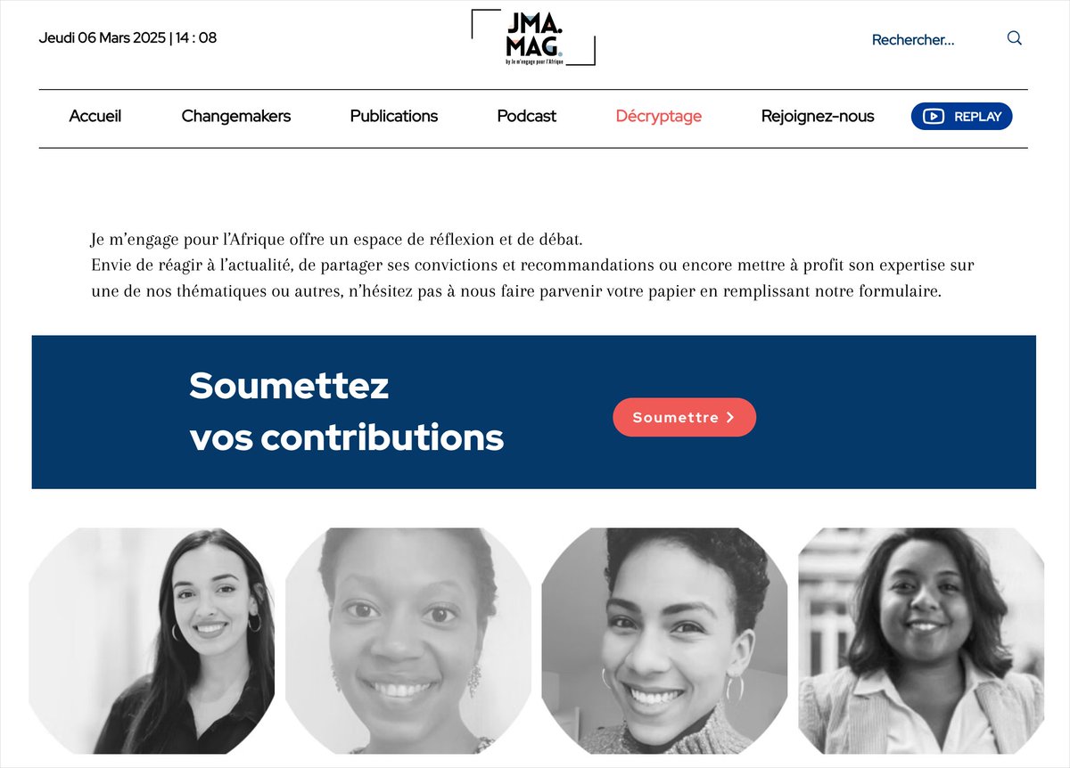 Nouveau sur le JMA Mag de <a href="/JMAfrique/">Je m'engage pour l'Afrique.</a> : Décryptage
Un espace pour analyser, proposer et débattre sur l’économie bleue, la transformation des villes ainsi que sur d'autres enjeux. Envie de partager votre expertise ? Cette rubrique est faite pour vous 👉urlr.me/TEwBtJ