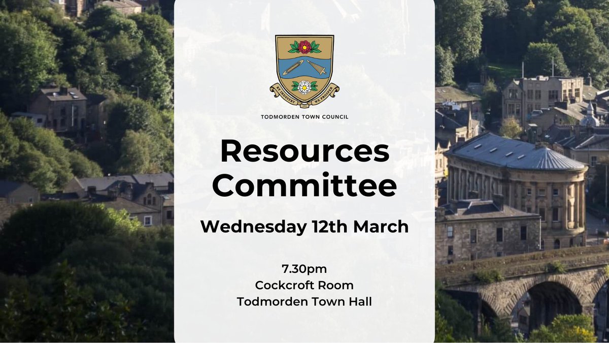 The next meeting of the Resources Committee is Wednesday 12th March at Todmorden Town Hall.

Take a look at the agenda and papers on our website!!
todmorden-tc.gov.uk/event/resource…