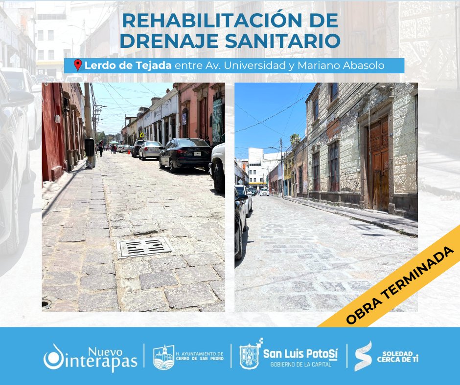 Interapas's tweet photo. 🚧OBRA TERMINADA EN LERDO DE TEJADA 🚧
Concluimos la rehabilitación de drenaje sanitario en la histórica calle Lerdo de Tejada en Zona Centro  🧑‍🔧🛠️
Cada pago se traduce en obras que benefician a todos 💧
#interapas #obraterminada #interapasenacción https://t.co/LN53bxe2nV